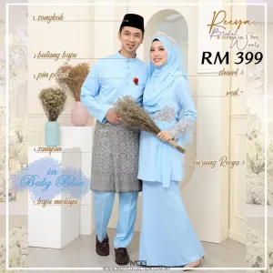 MOFF Bridal Set BAJU KURUNG Reeya In Baby Blue | Nikah Kahwin |Tunang | Full set Kurung Moden
