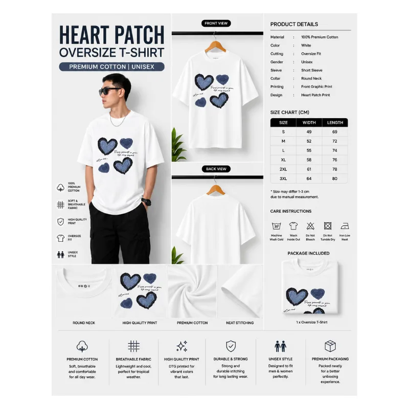 Heart Patch Blue Oversize T-Shirt thumbnail 2