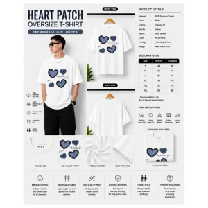 Heart Patch Blue Oversize T-Shirt