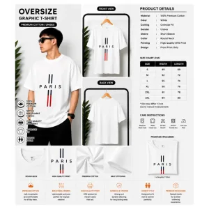 White PARIS Oversize Graphic T-Shirt