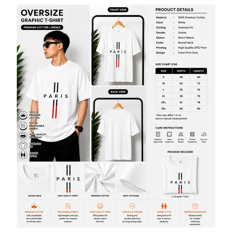 White PARIS Oversize Graphic T-Shirt thumbnail 2