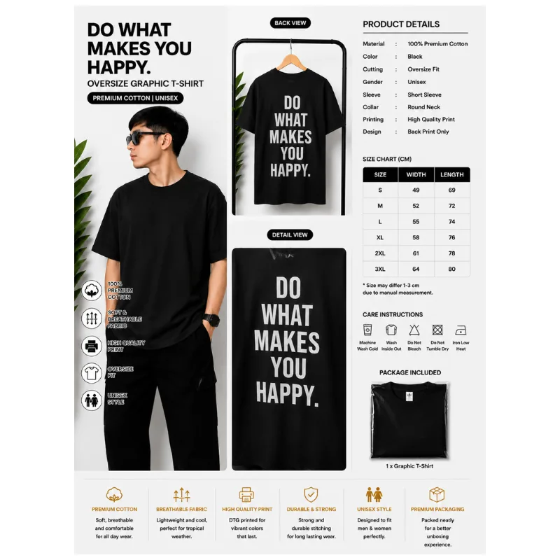 Do What Makes You Happy Oversize T-Shirt thumbnail 2