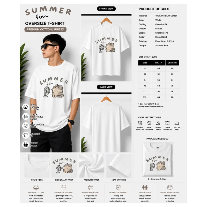 Summer Fun Cat Oversize T-Shirt thumbnail 2