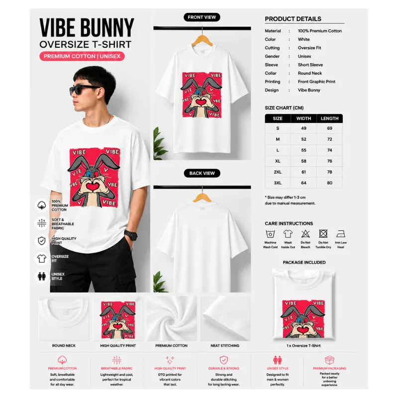 Vibe Bunny Oversize T-Shirt thumbnail 2