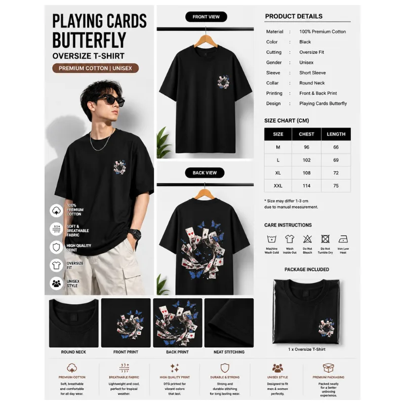 Playing Cards Butterfly Oversize T-Shirt thumbnail 2