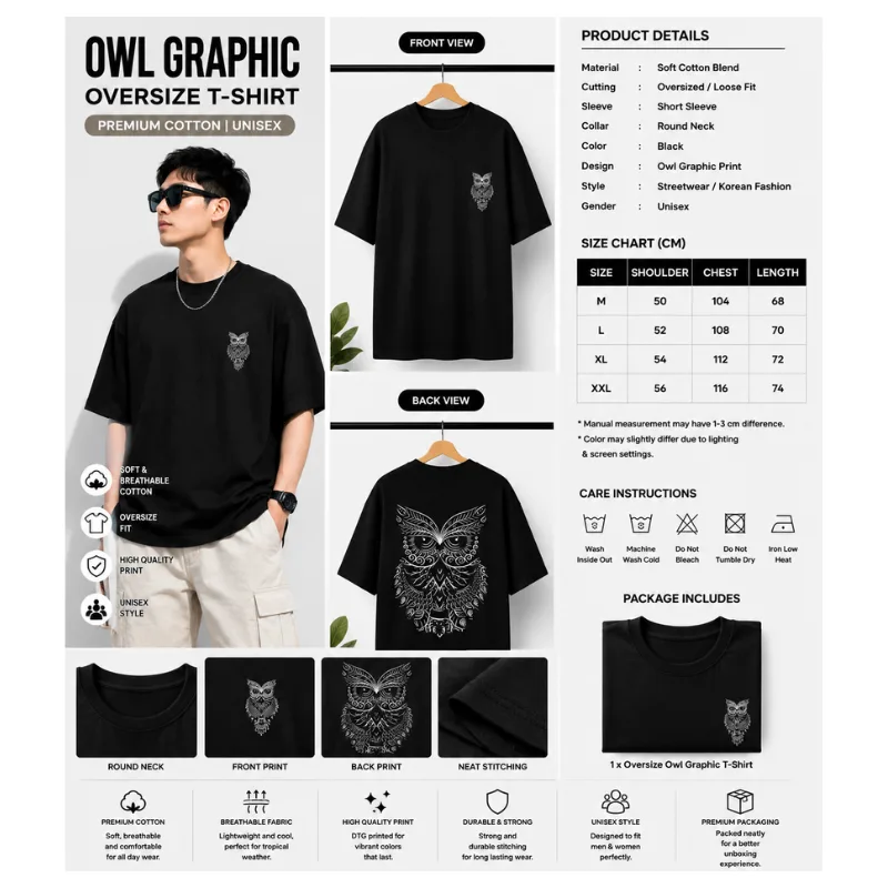 Owl Graphic Unisex T-Shirt thumbnail 2