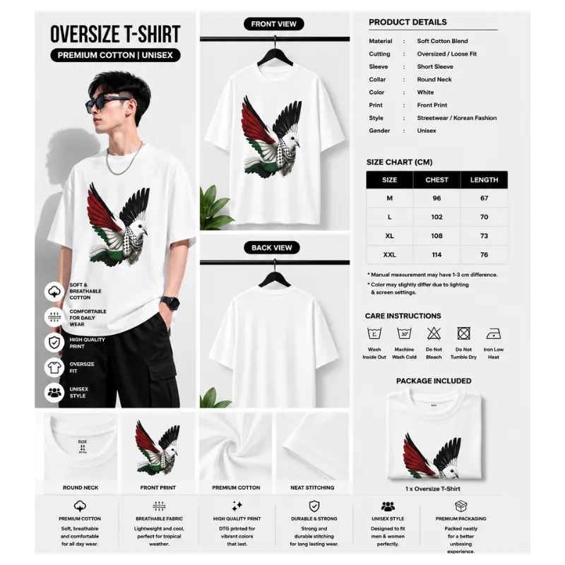 Dove Palestine Oversize T-Shirt thumbnail 2