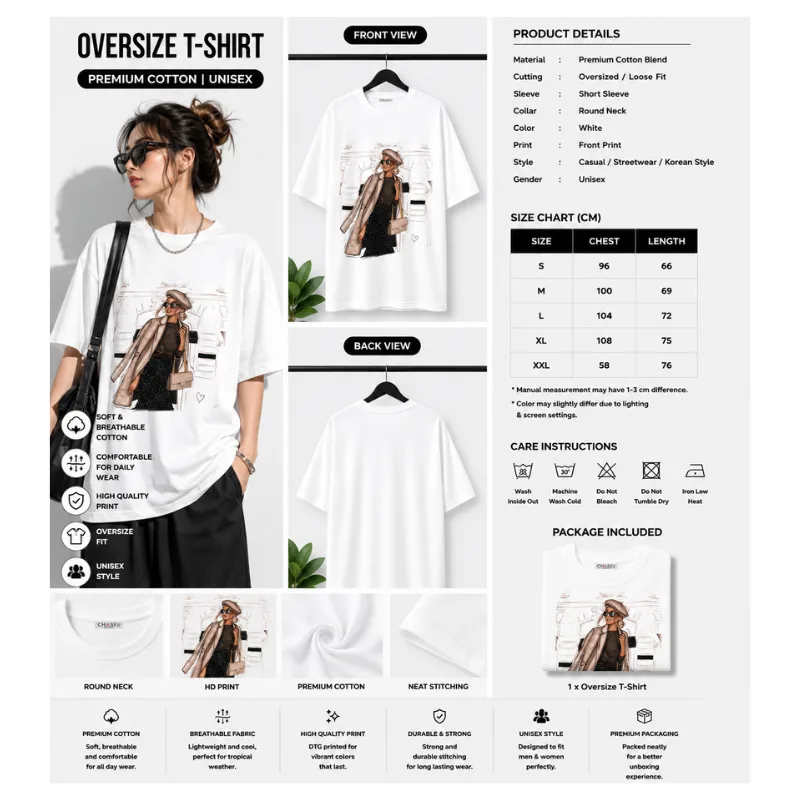 Girl Aesthetic White Oversize T-Shirt thumbnail 2