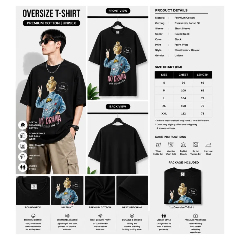 No Drama Girl Oversize T-Shirt thumbnail 2