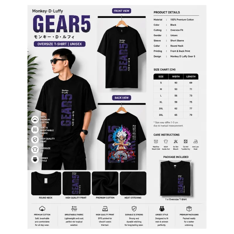 Monkey D Luffy Gear 5 Oversize Anime T-Shirt thumbnail 2