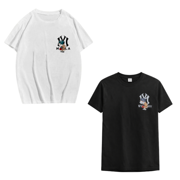 Men’s Black Cotton T-Shirt – Cartoon NY Chest Print