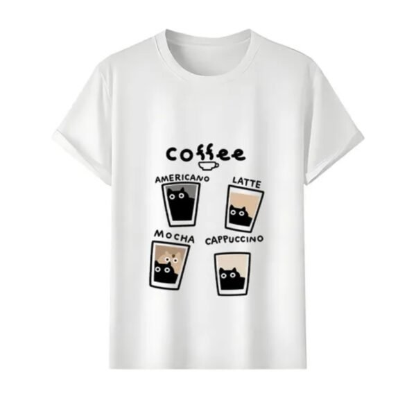 Cartoon Cat American Coffee Printed T-shirt