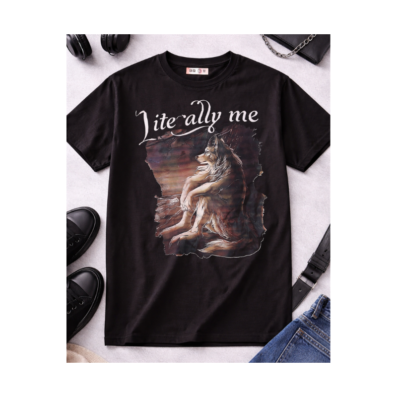 433 🐺 Streetwear Graphic T-Shirt – “Literally Me” Wolf Design - Image 1