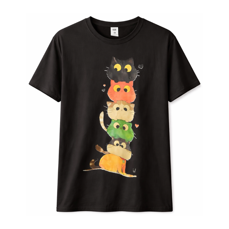 Product (76) Unisex Cute Cat Graphic T-Shirt (Cartoon Print Tee) - Image 1