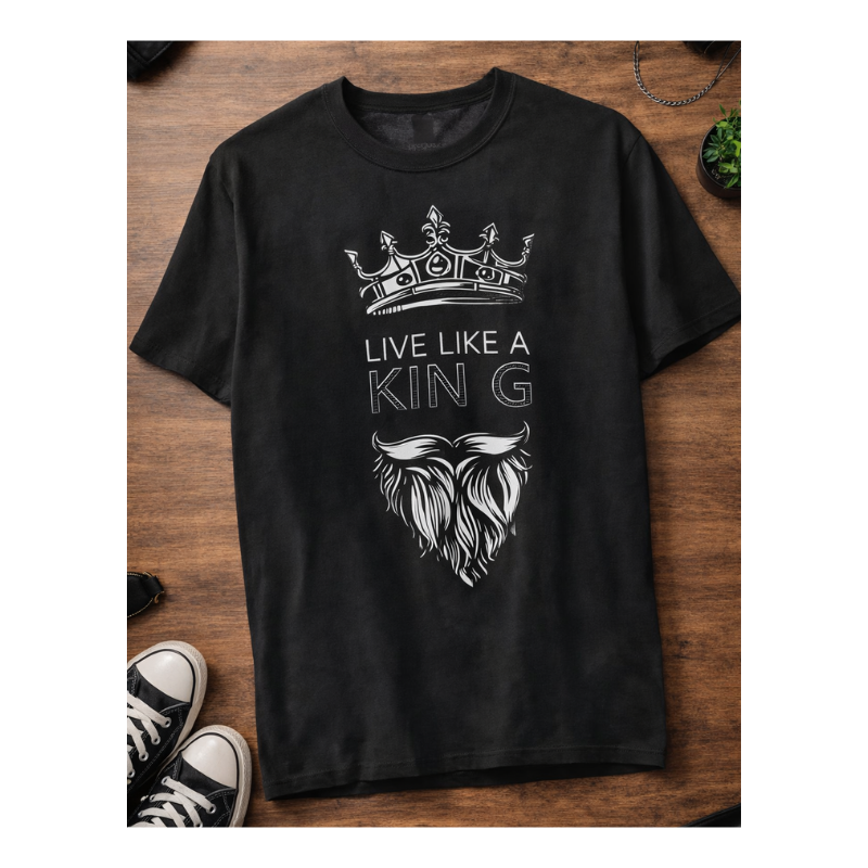 Product - 2026-04-07T132836.429 Men Graphic T-Shirt "Live Like A King" Cotton Streetwear Short Sleeve Tee - Image 1