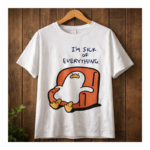 Funny Cartoon Duck “I’m Sick of Everything” Graphic T-Shirt – Casual Unisex Cotton Tee