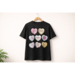 Cute Heart Graphic Black T-Shirt Women | Aesthetic Sweet Candy Design | Casual Unisex Tee