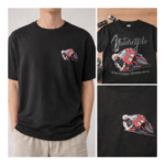 Motorcycle Graphic T-Shirt Front & Back Print | Black Streetwear Biker Unisex Cotton Tee | Casual Loose Fit Shirt