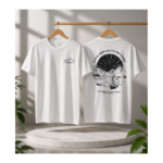 White Cotton T-Shirt (Front Minimal + Back Graphic – Mountain Hiking Design)