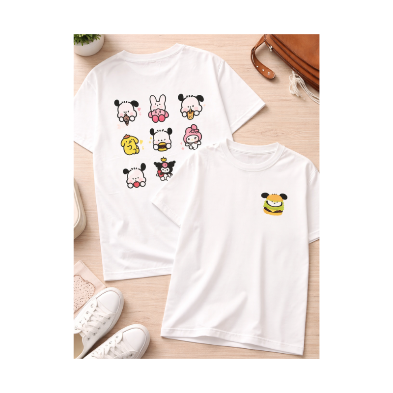 Product (99) Unisex Cute Cartoon Graphic T-Shirt – Front & Back Print (Kawaii Series) - Image 1